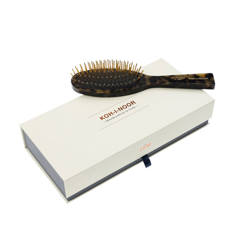 KOH-I-NOOR Luxury Pneumatic Hair Brush with Gold Plated Metal Pins HAVANA GREEN