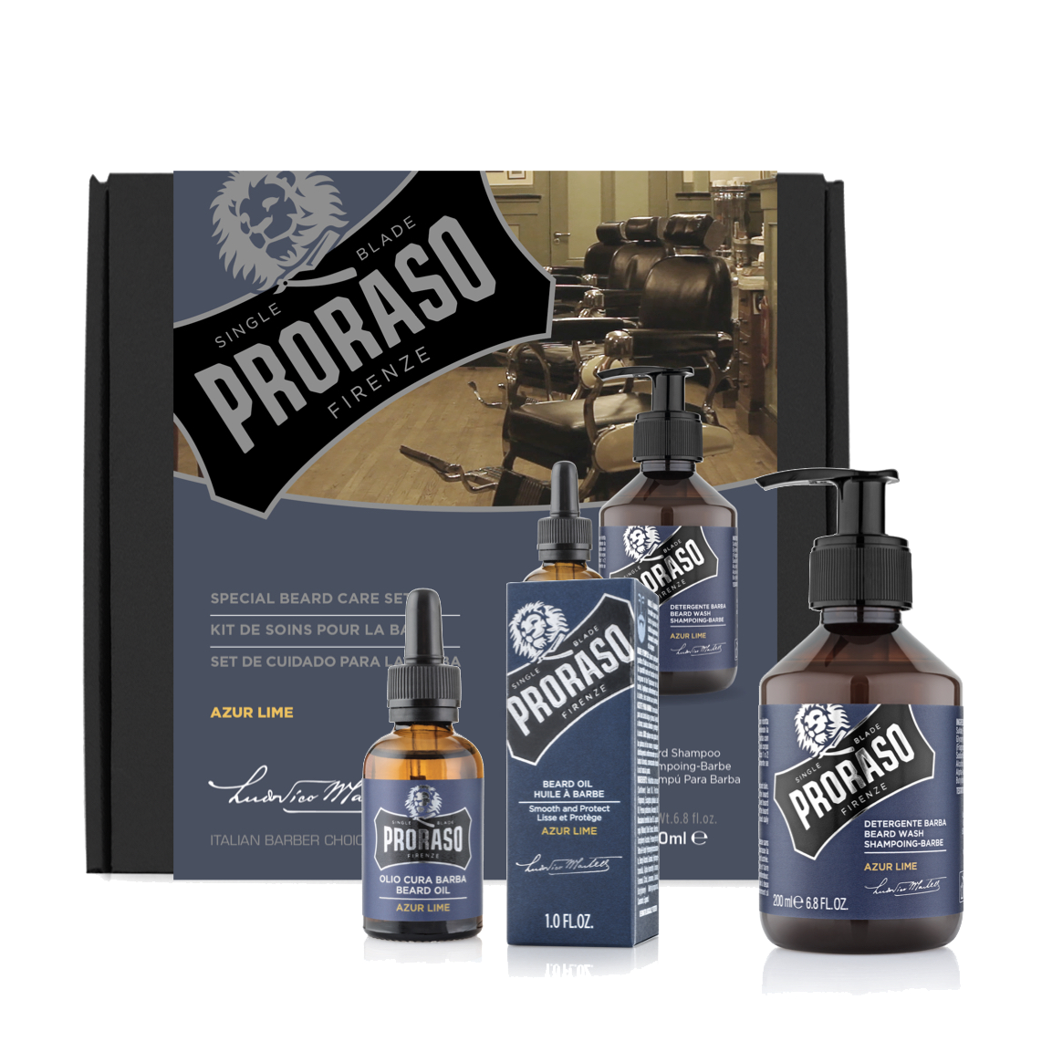 PRORASO Beard Care Duo AZUR LIME - Beard Oil + Beard Wash