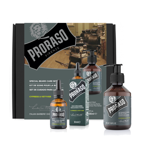 PRORASO Beard Care Duo CYPRESS & VETYVER - Beard Oil + Beard Wash