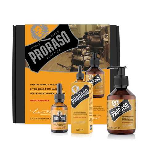PRORASO Beard Care Duo WOOD & SPICE - Beard Oil + Beard Wash