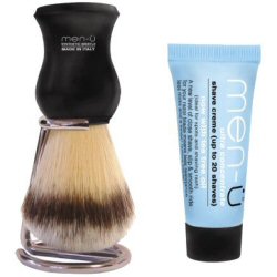 men-u Premier Synthetic Shaving Brush with Metal Stand + FREE Shave Crème